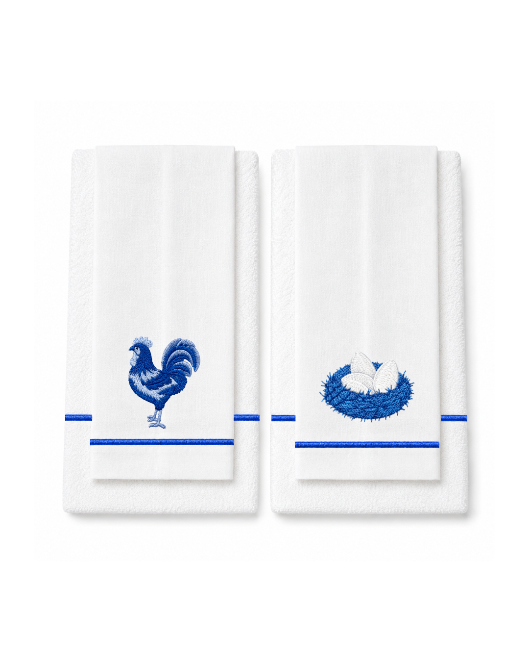 Bordado de Gallina y Huevos l Azul
