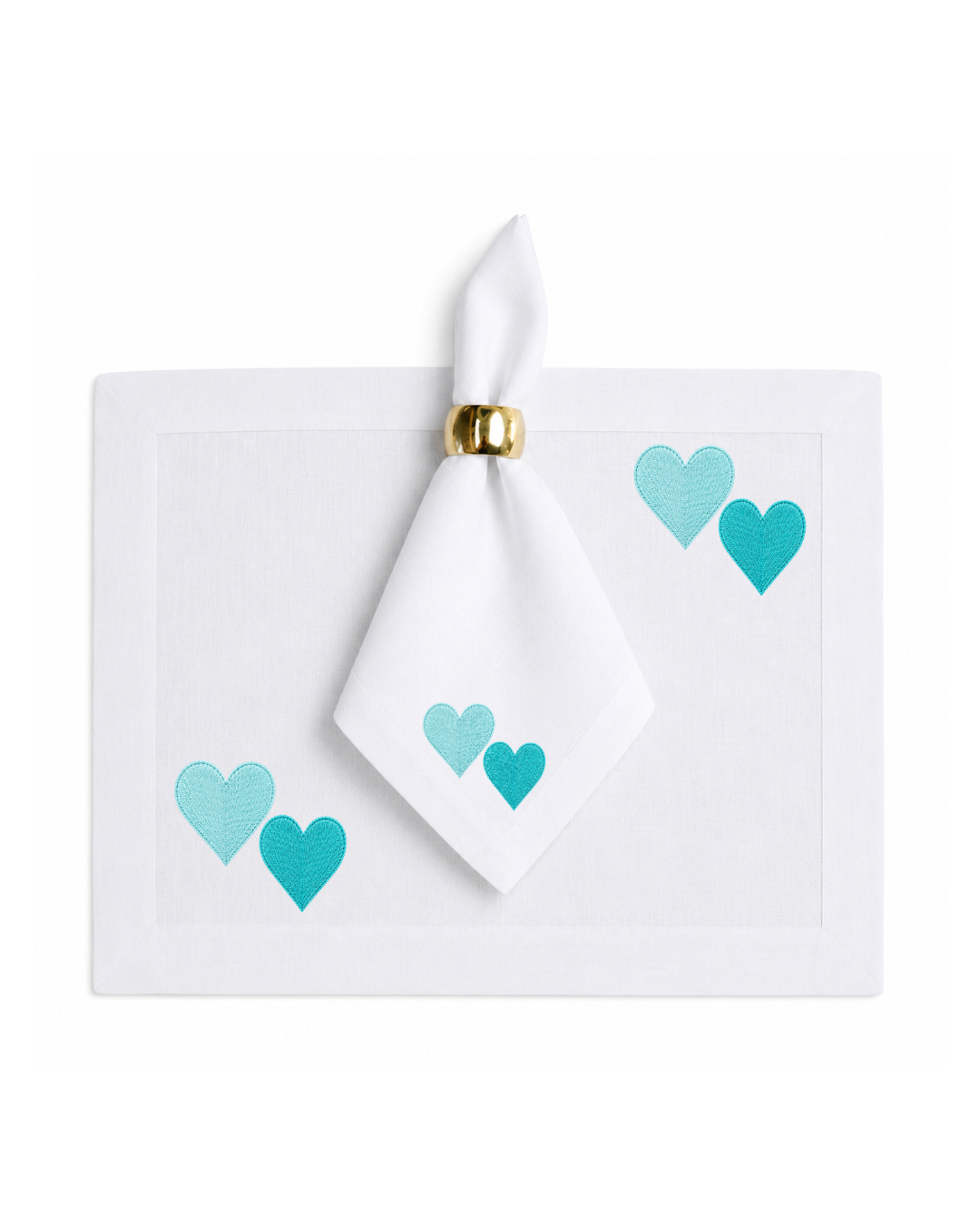 Bordado de Corazones l Azul Aqua