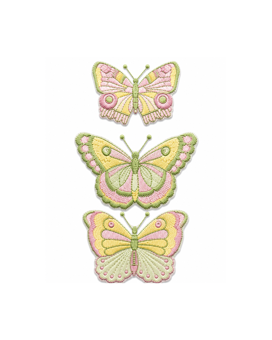 Bordado de Mariposas Verde, rosa y amarillo