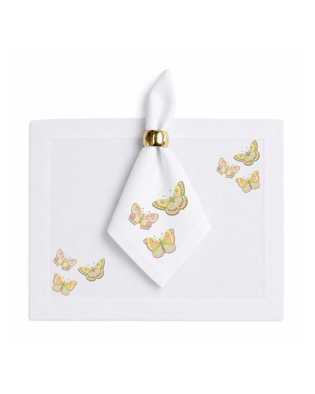 Bordado de Mariposas Verde, rosa y amarillo