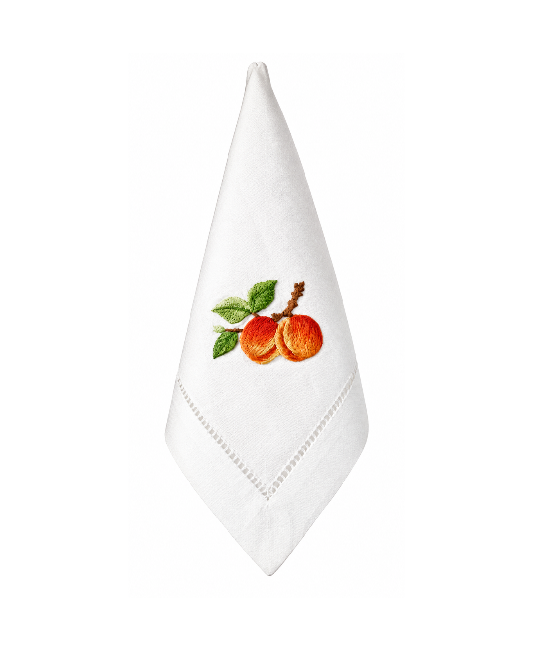 Servilleta de lino con bordado de durazno.