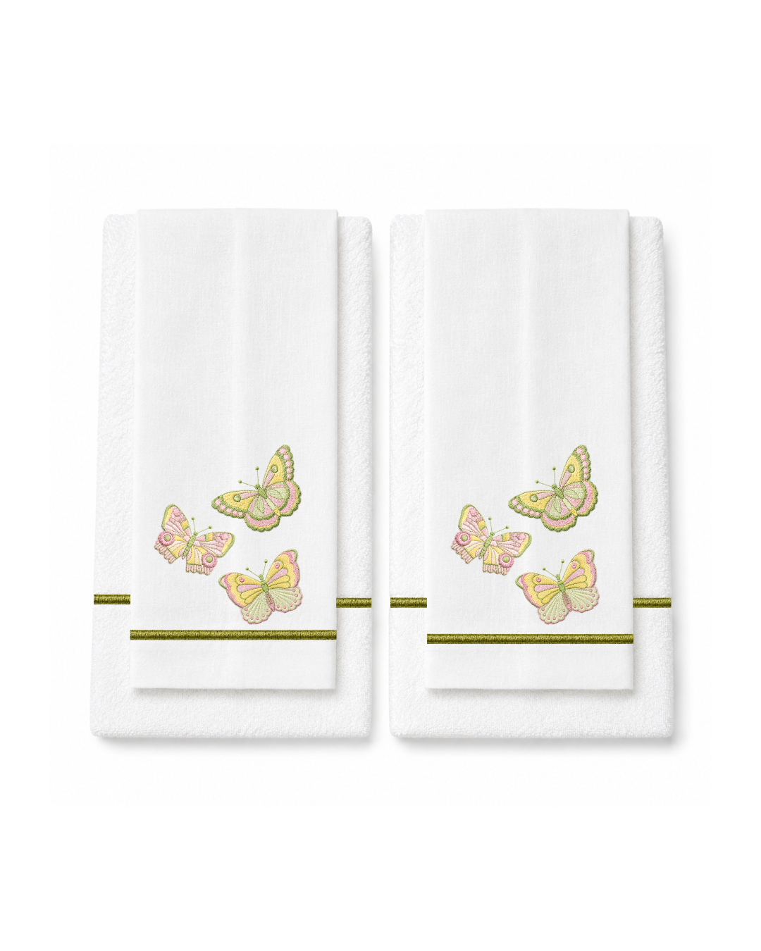 Bordado de Mariposas Verde, rosa y amarillo