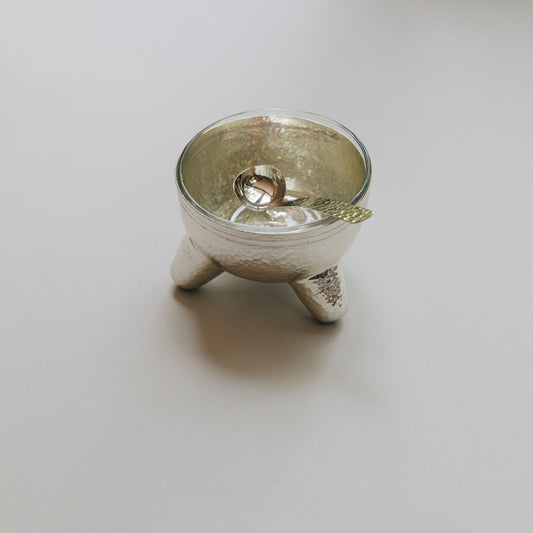 MOLCAJETE PLATEADO C/ VIDRIO