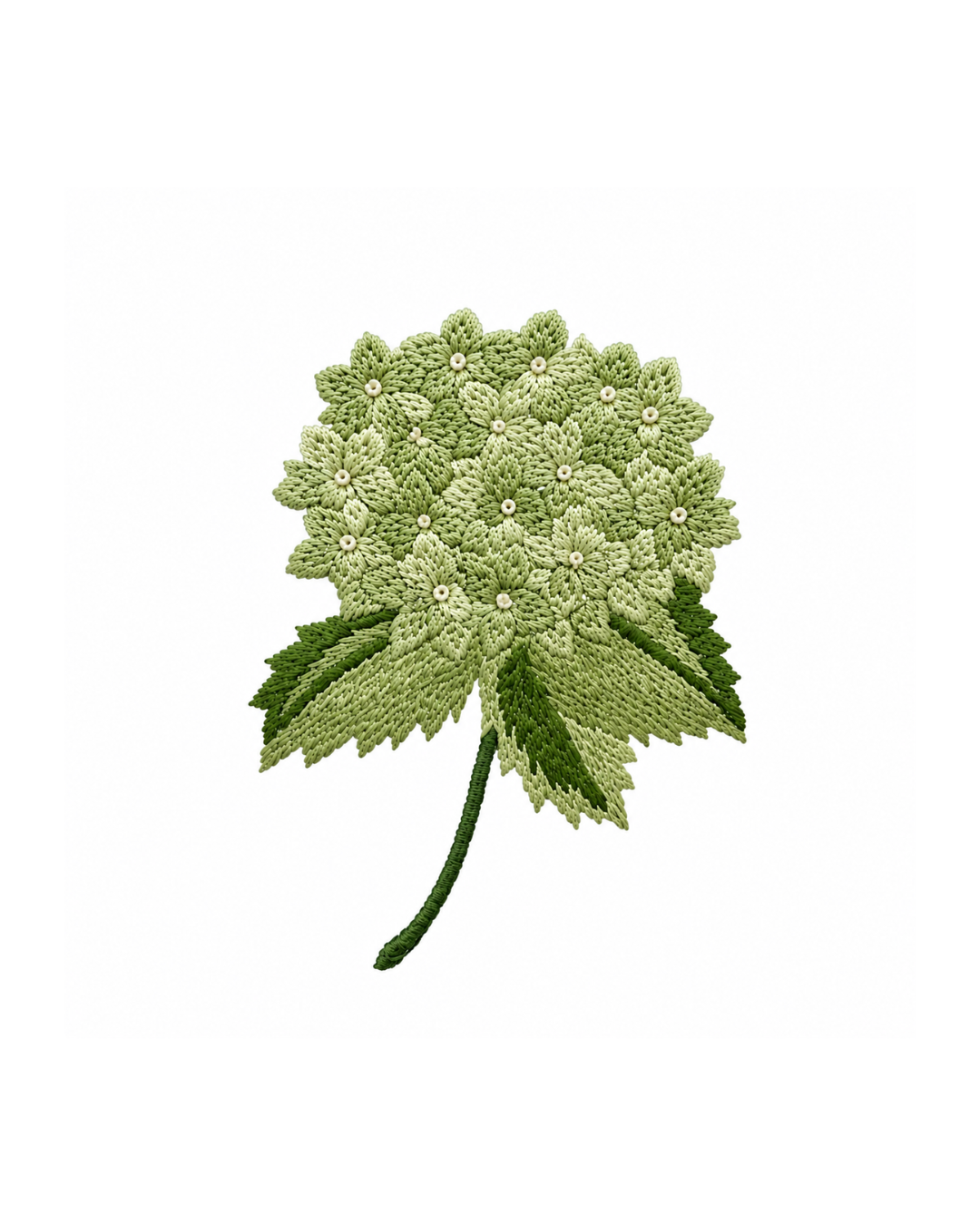 Bordado de Hortensia Verde Olivo