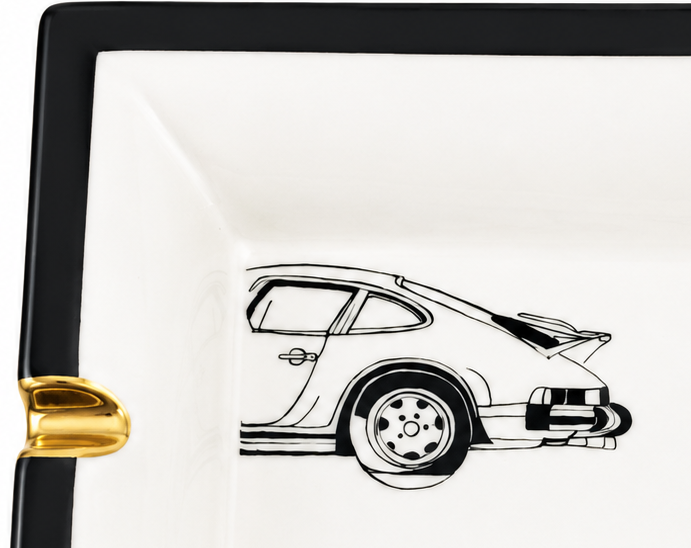 Cenicero de cerámica, pintado a mano l Coche