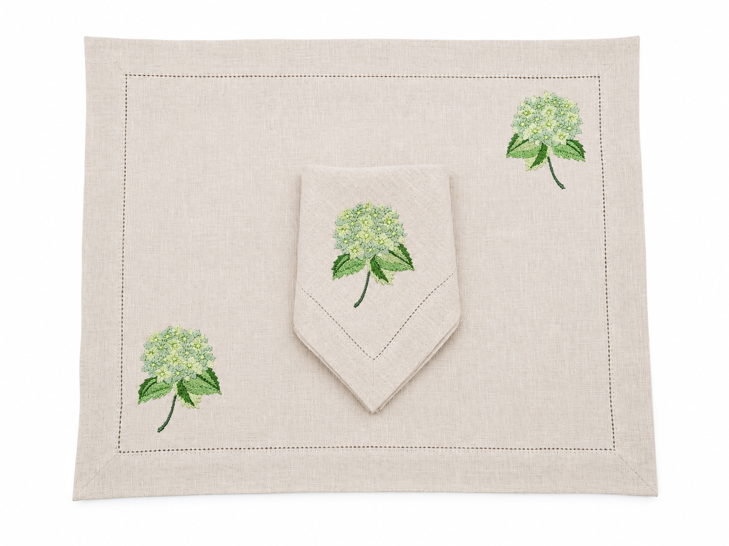 Juego de 4 Individuales con Servilleta l Hortensias verdes