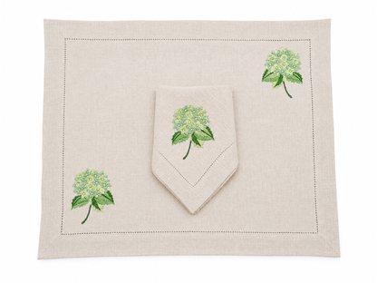Juego de 4 Individuales con Servilleta l Hortensias verdes