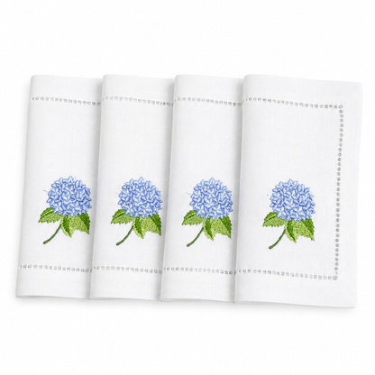 Juego de servilletas cocktail rectangulares Hortensias Azules