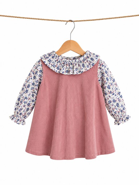 Vestido de pana con blusa floreada l Color Rosa