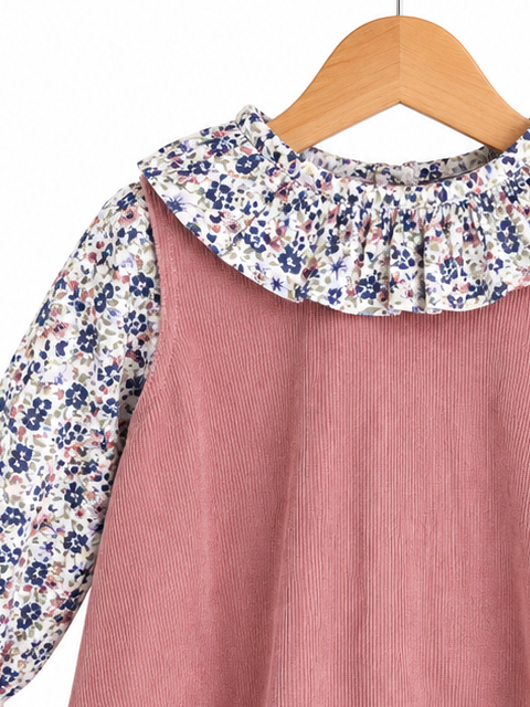 Vestido de pana con blusa floreada l Color Rosa