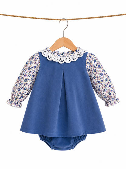 Vestido de pana con blusa floreada l Color Azul