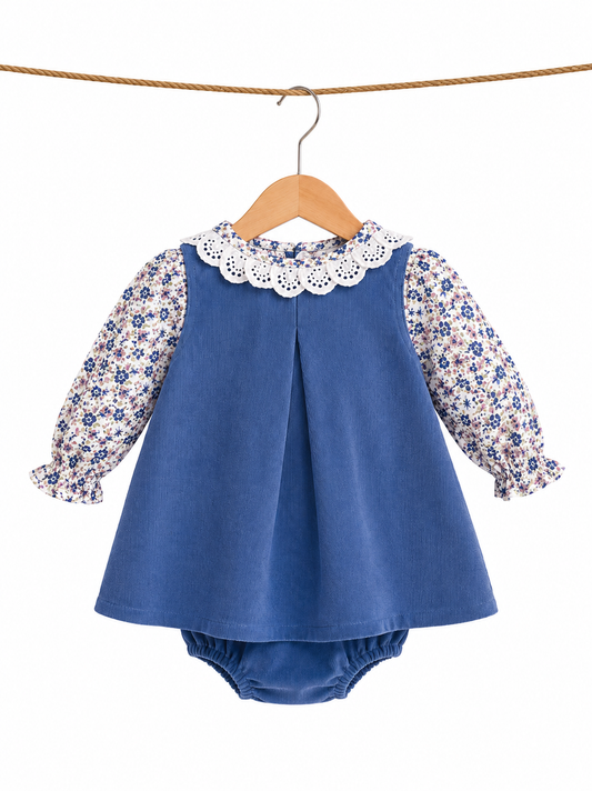 Vestido de pana con blusa floreada l Color Azul