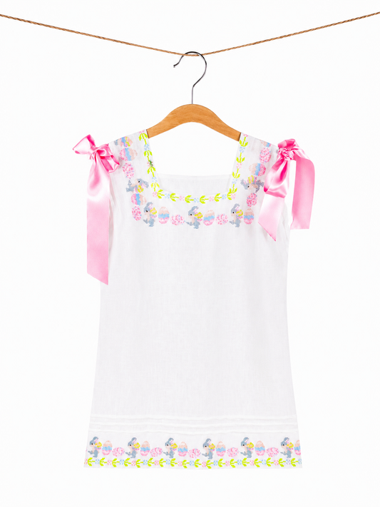 Vestido Huipil Niña l Bordado de Conejo de Pascua