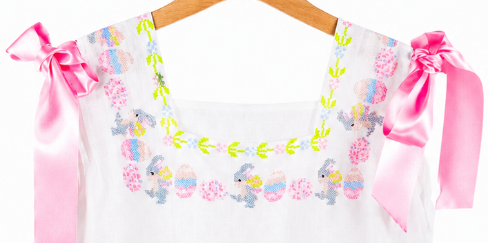 Vestido Huipil Niña l Bordado de Conejo de Pascua