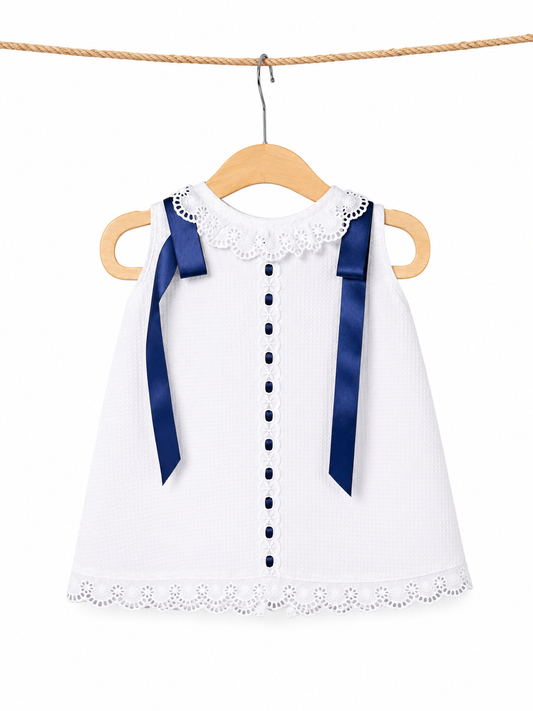 Vestido de pique l Listón Azul Marino