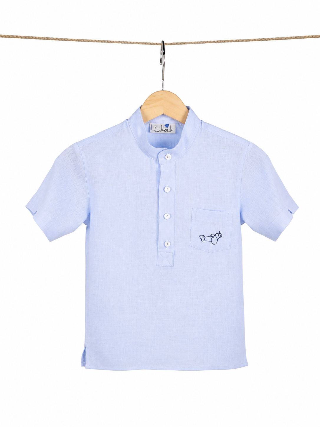 Camisa de lino azul l Bordado Avión