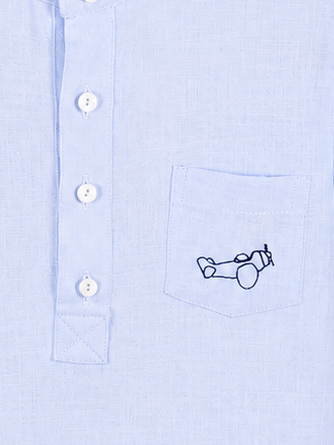 Camisa de lino azul l Bordado Avión