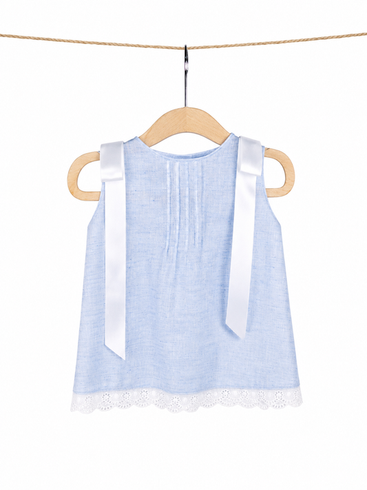 Vestido lino con encaje l Color Azul cielo