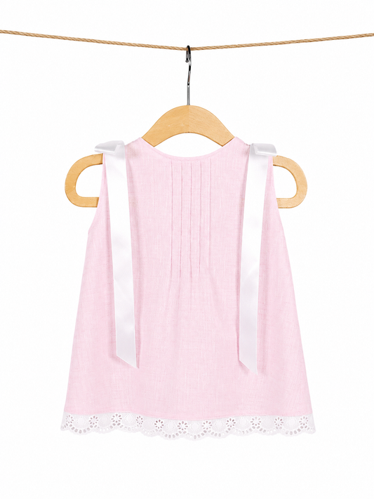 Vestido lino con encaje l Color Rosa