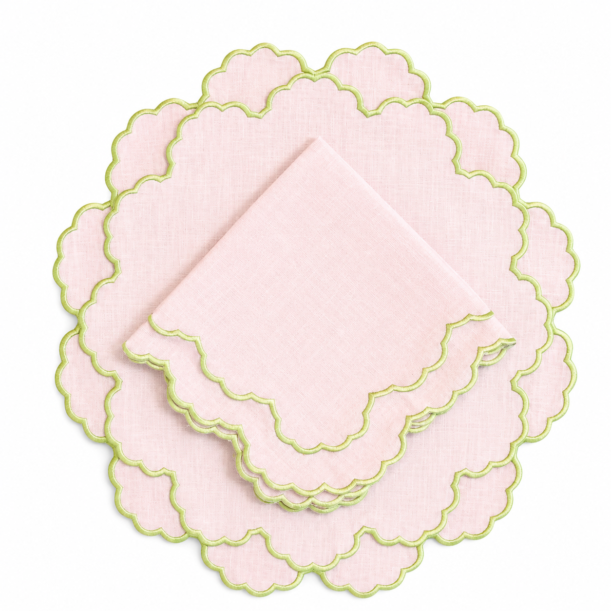 Juego de 4 Individuales con Servilleta l Redondos Rosa claro