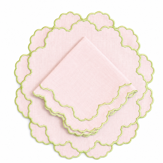 Juego de 4 Individuales con Servilleta l Redondos Rosa claro