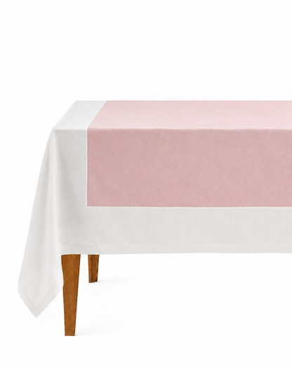 Mantel de Lino l Rosa claro con Blanco