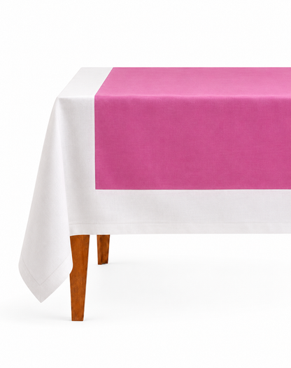 Mantel de Lino l Rosa con Blanco