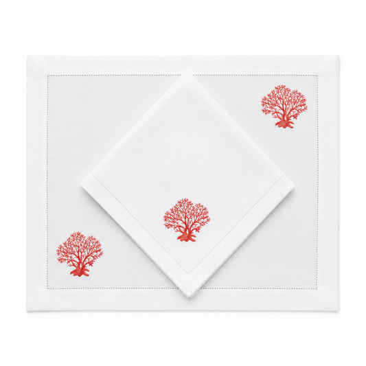 Juego de 4 Individuales con Servilletas l Coral Rojo