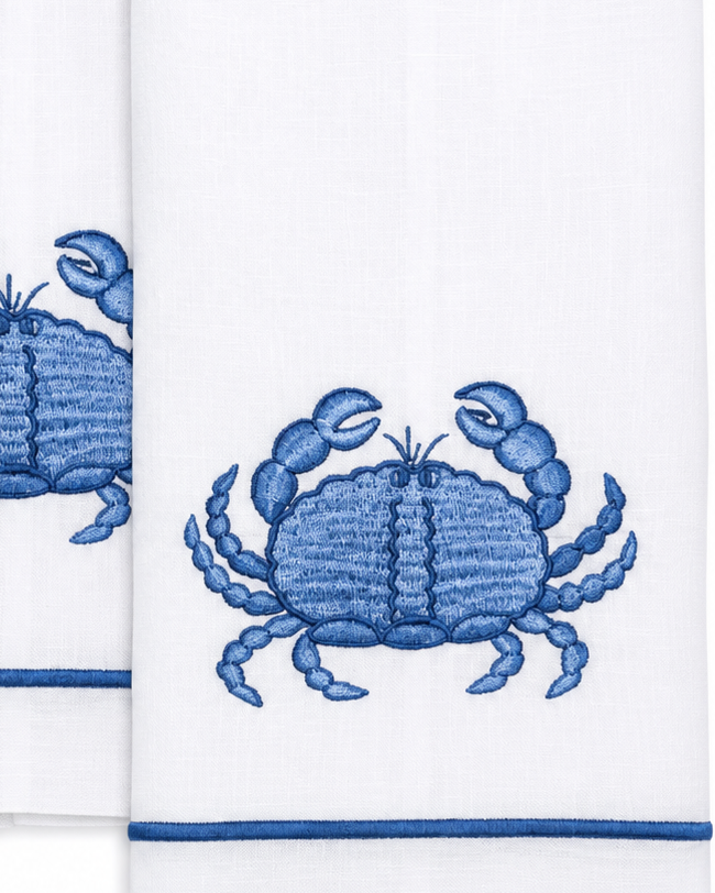 Par de toallas de mano cangrejo azul