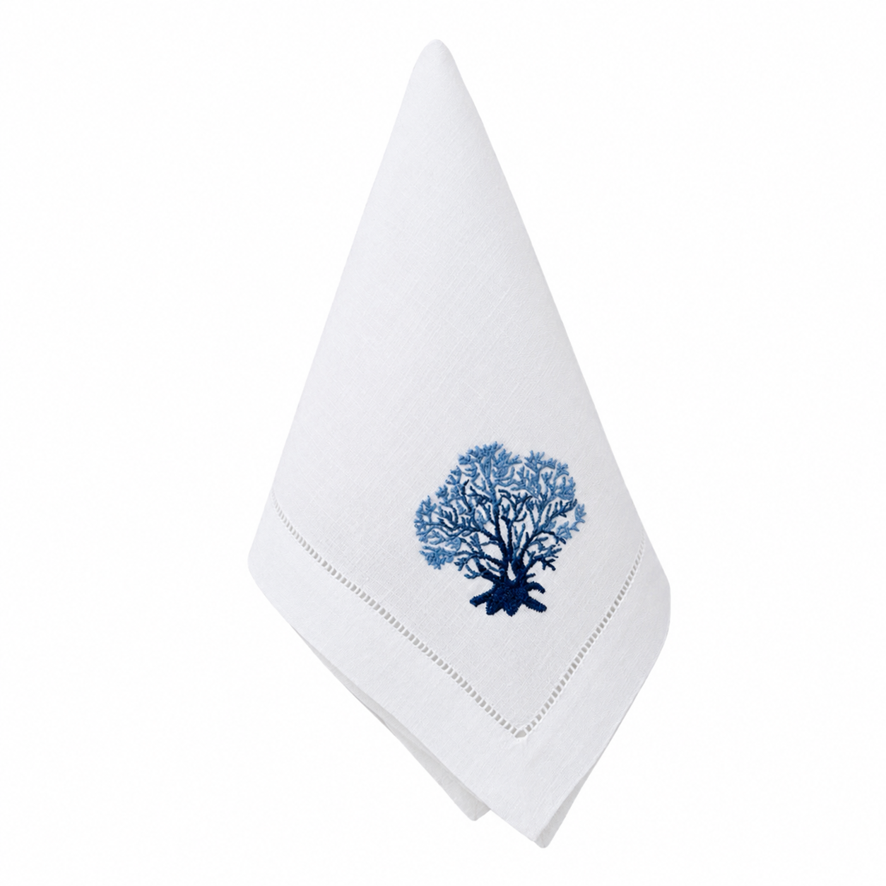 Servilleta de lino con bordado coral