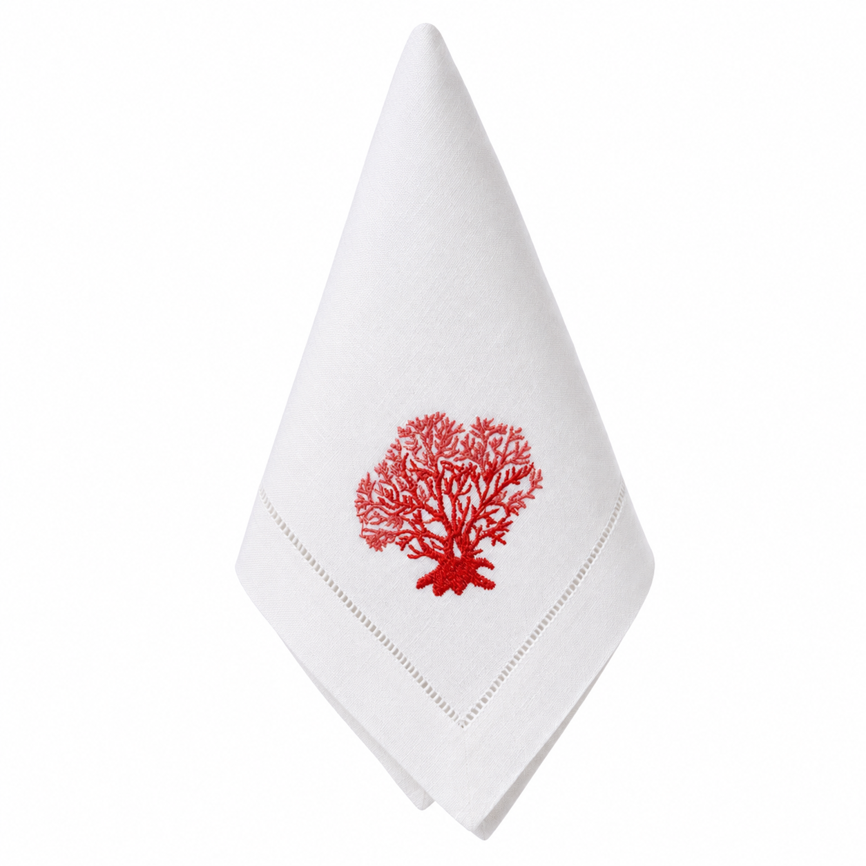 Servilleta de lino con bordado coral