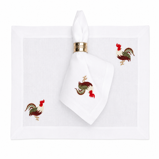 Juego de 4 Individuales con Servilleta l Gallo  Verde