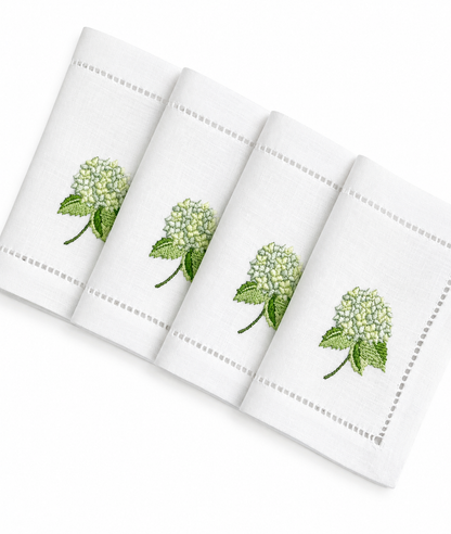 Juego de servilletas cocktail rectangulares Hortensias verdes