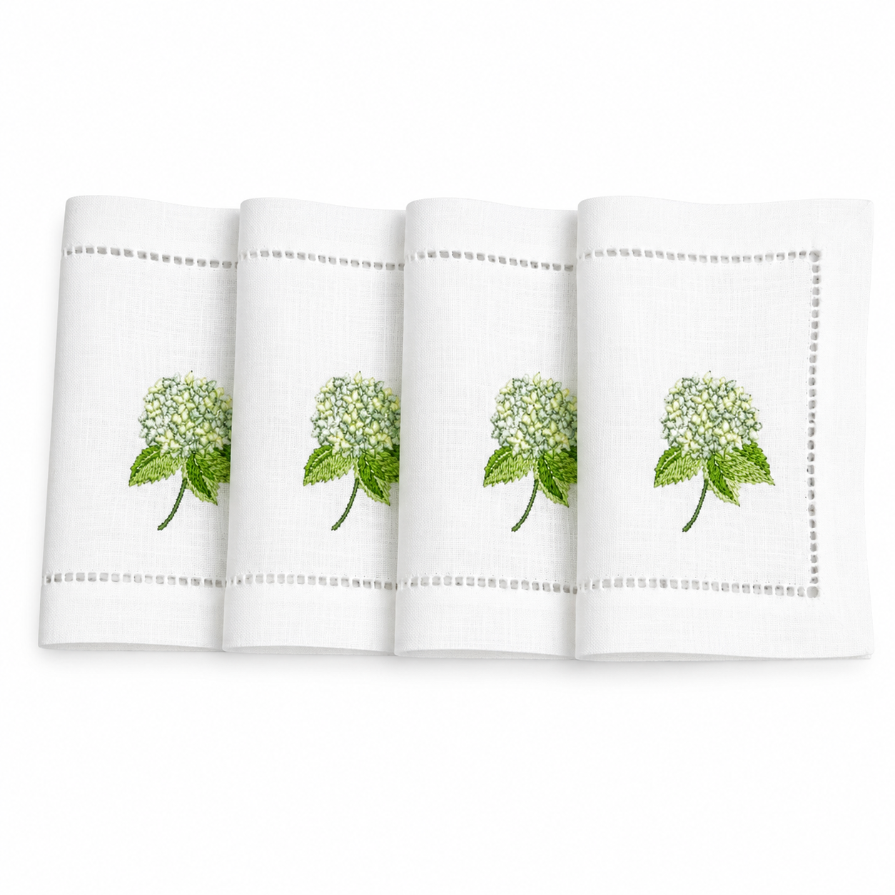 Juego de servilletas cocktail rectangulares Hortensias verdes