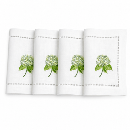 Juego de servilletas cocktail rectangulares Hortensias verdes