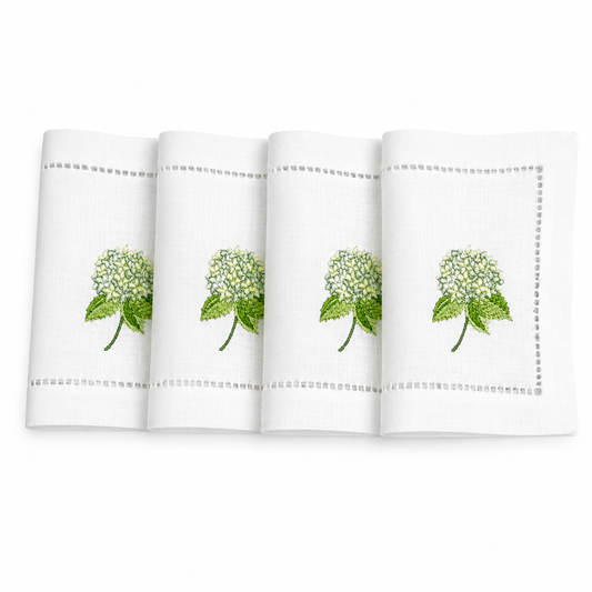 Juego de servilletas cocktail rectangulares Hortensias verdes