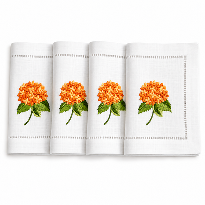 Juego de servilletas cocktail rectangulares Hortensias Naranjas