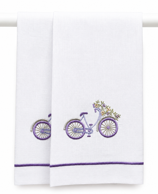 Par toallas de lino bicicleta morada