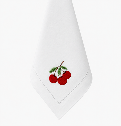 Servilleta de lino con bordado de cereza