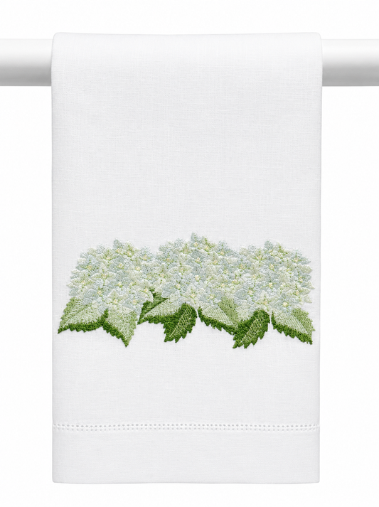 Par toallas de lino hortensias verde