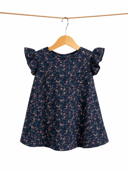 Vestido floreado de pana l Color Azul Marino