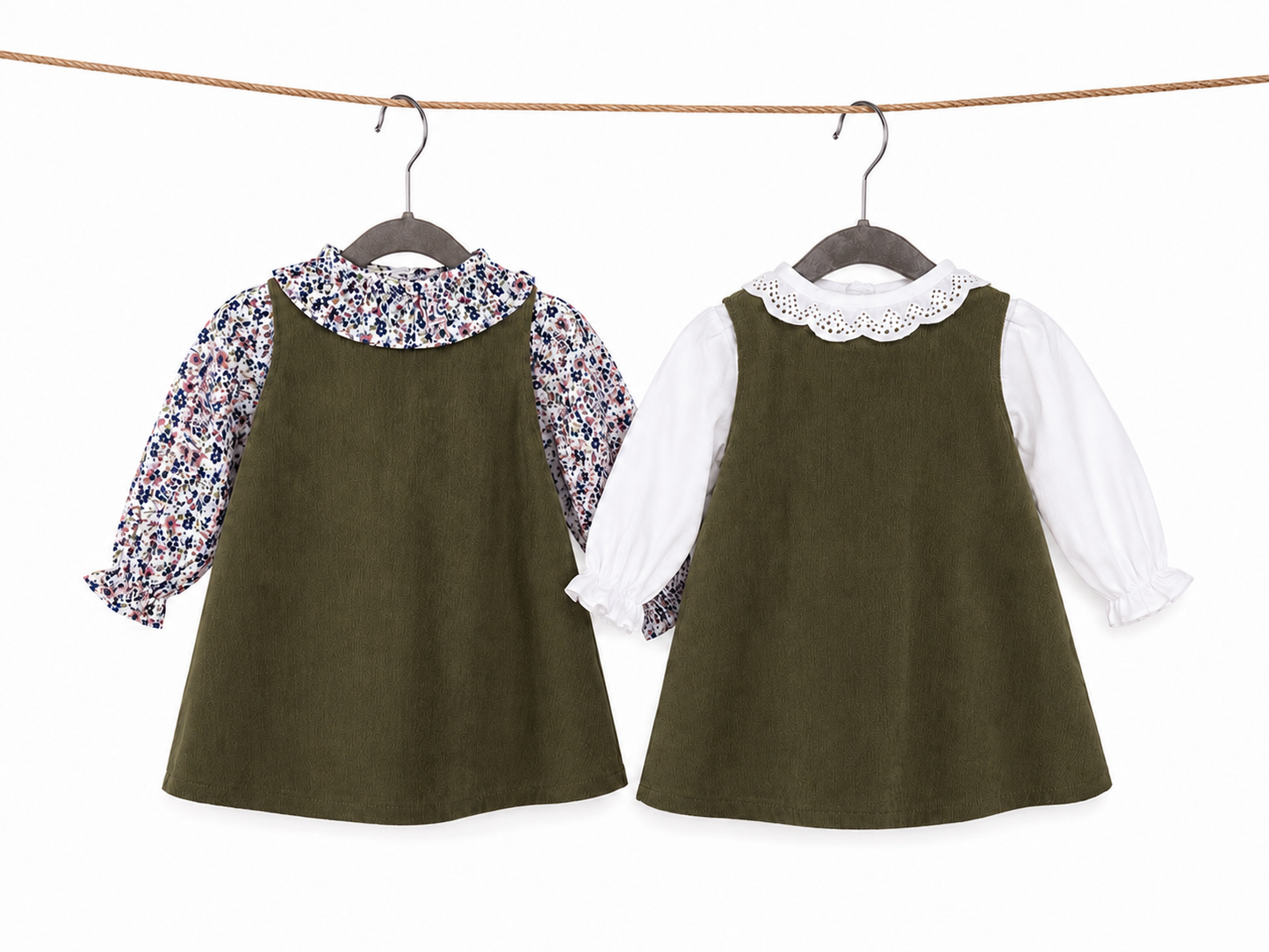 Vestido de pana con blusa blanca l Color Verde
