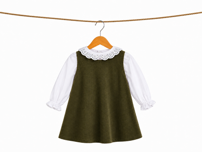 Vestido de pana con blusa blanca l Color Verde