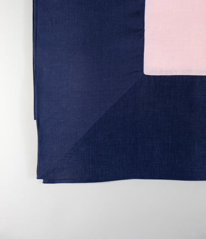 Mantel de Lino l Rosa con Azul Marino