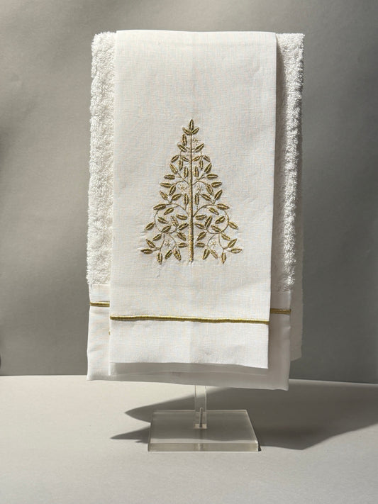 JGO 4 TOALLAS DECORATIVAS BORDADAS ARBOL DORADO
