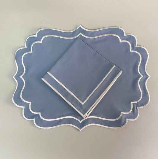 JGO DE INDIVIDUALES C/SERVI. SCALLOP LINO -ALGOD AZUL