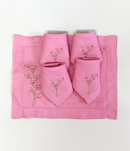 Individuales con servilleta, rosas con bordado de flores