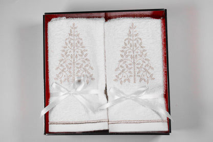 SET CHAROLA 4 TOALLAS FACIALES ARBOL PLATEADO