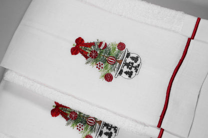 JGO 4 TOALLAS DECORATIVAS BORDADAS MACETA ARBOL C/ ESFERA