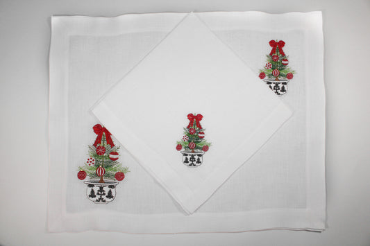 JGO DE 4 INDIVIDUALES CON 4 SERVILLETAS MACETA ARBOL C/ ESFERA.